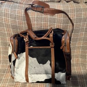 Hair on hide travel duffel bag large